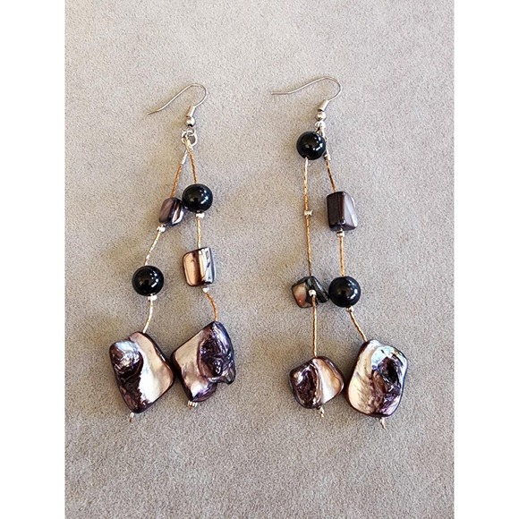 The Unbranded Brand Jewelry - Abalone Shell Natural Chunk Dangle Earrings‎ Mixed Metal Gold & Silver Tones